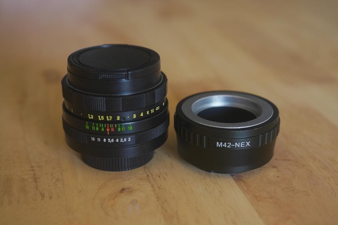 Helios44-2 58mm F2 オールドレンズ アダプター付【Eマウント】