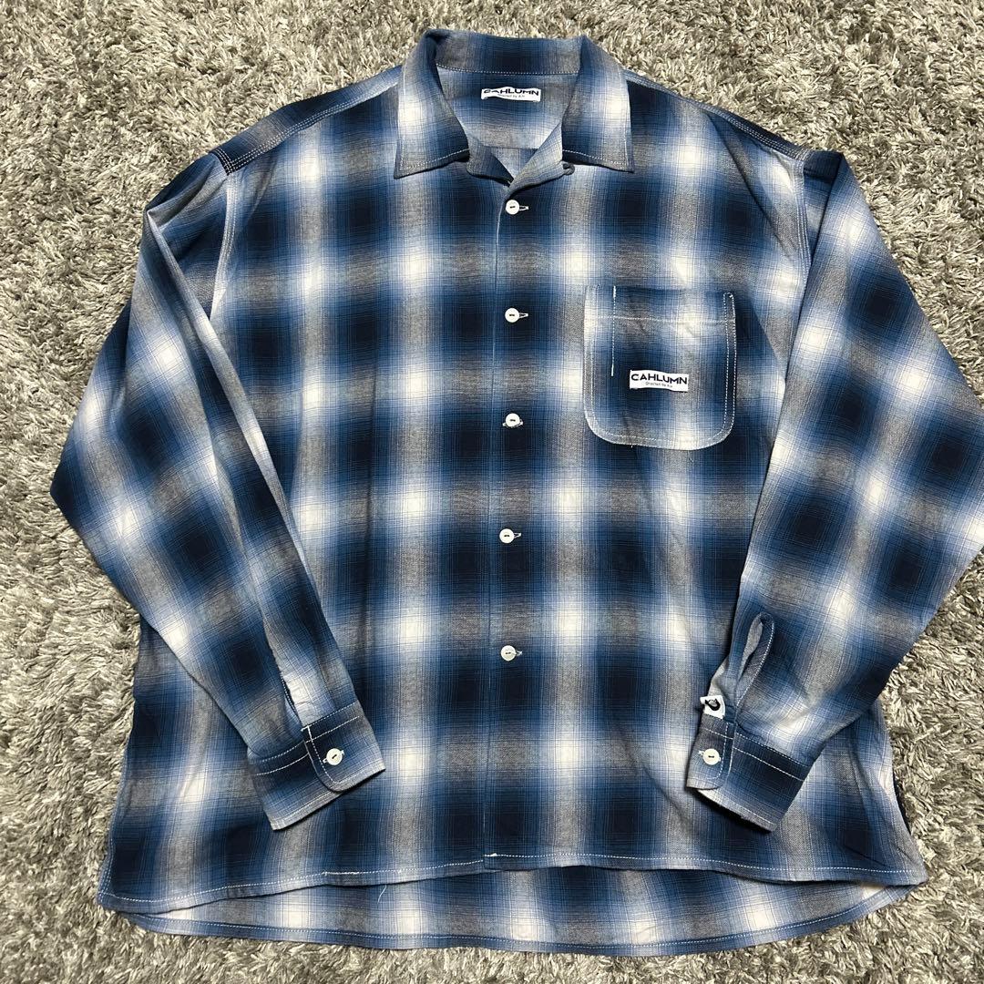 カウラム オンブレチェック オープンカラーシャツ M オーバーサイズ
