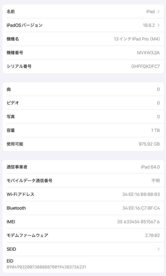 iPad Pro 13インチ M4 1TB セルラーモデル SIMフリー