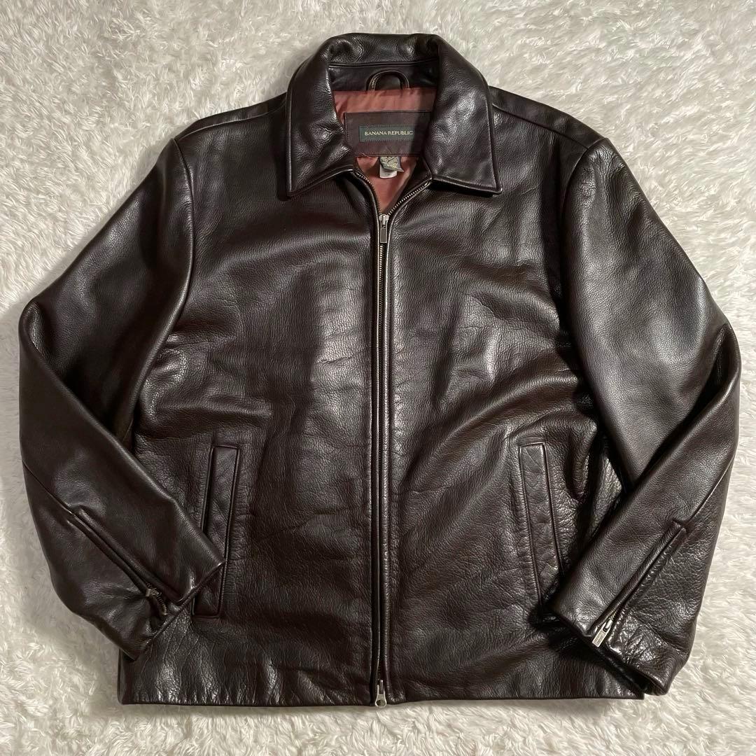 90s バナナリパブリック レザージャケット スウィングトップ 襟付き シボ
