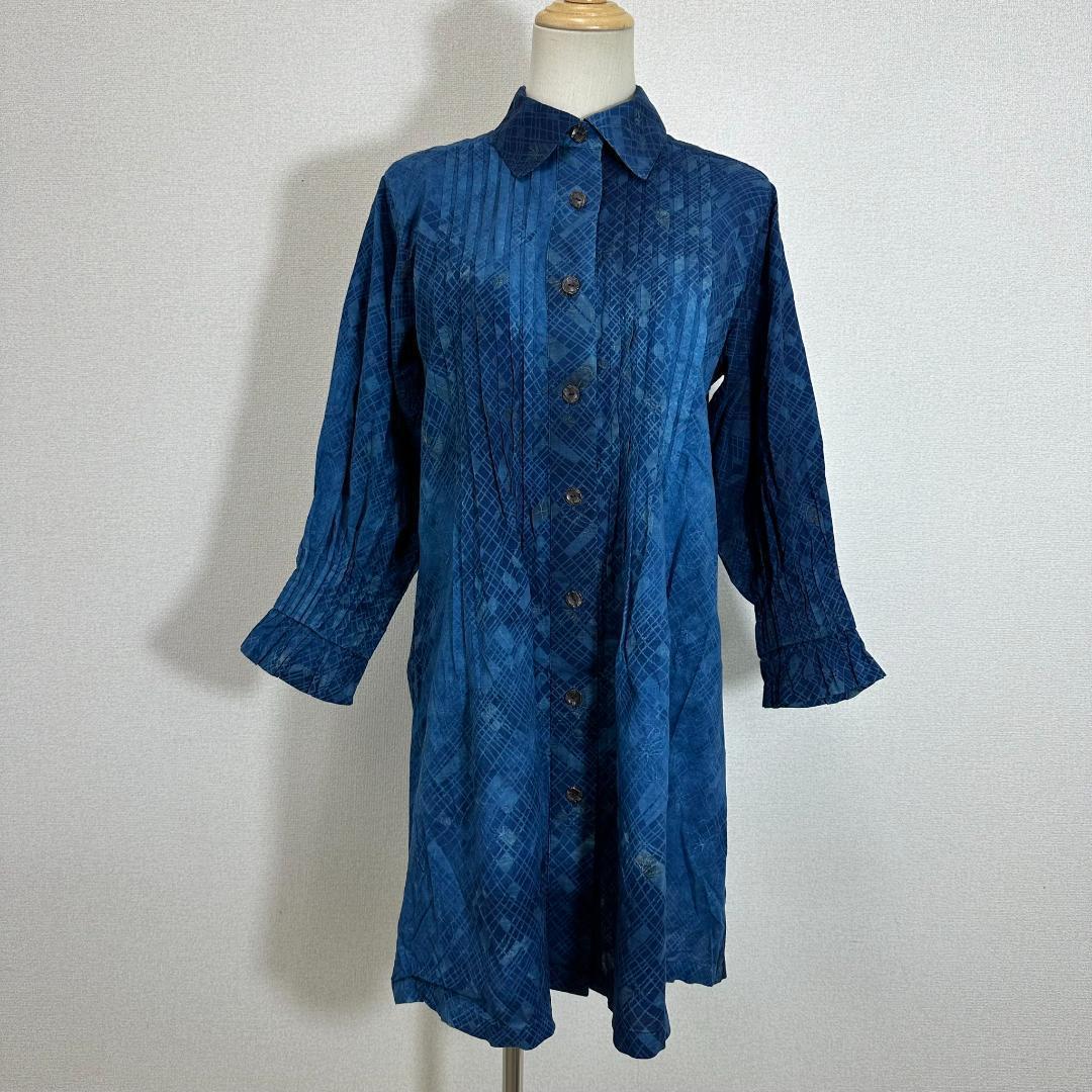 【極美品】サードブルーキョウト ロングシャツ 本藍染 麻100％ L相当 紺×青