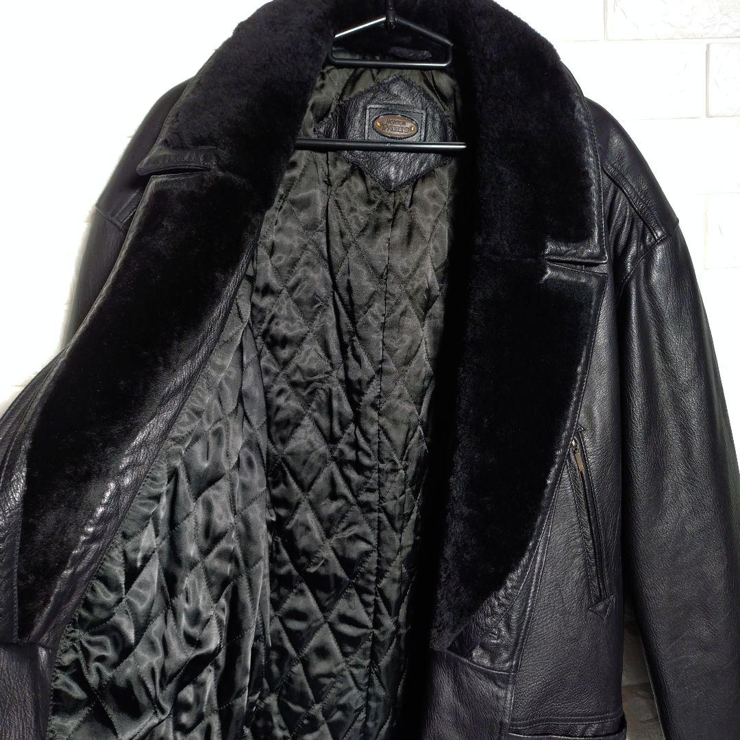 ムッシュパリ ラム レザー 羊革 キルティング ムートン コート ブラック XL