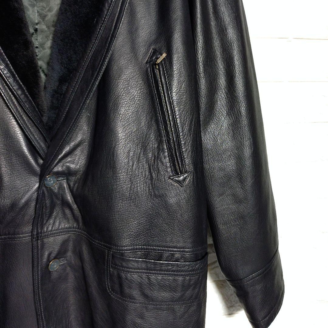 ムッシュパリ ラム レザー 羊革 キルティング ムートン コート ブラック XL