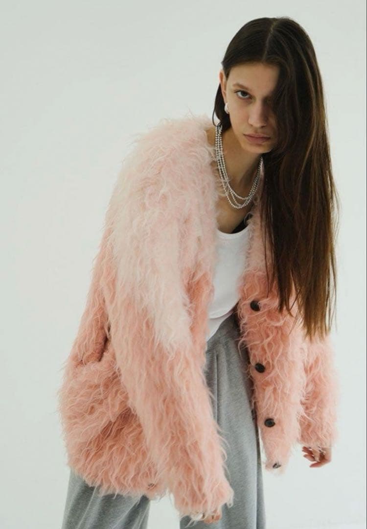 トップス clane BI COLOR SHAGGY KNIT CARDIGAN