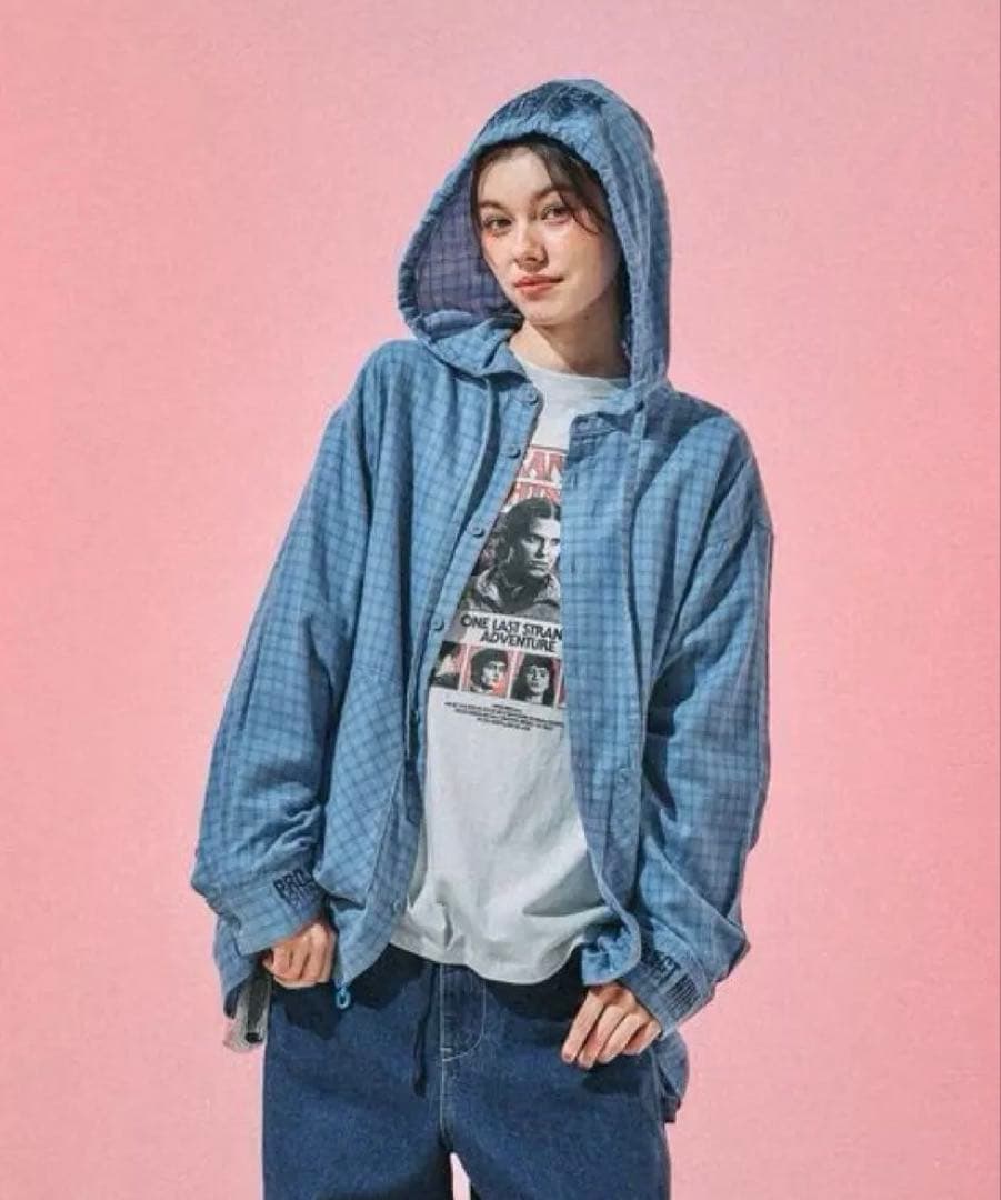 【新品未使用】ニコアンド　ストレンジャーシングス　コラボチェックフードシャツ