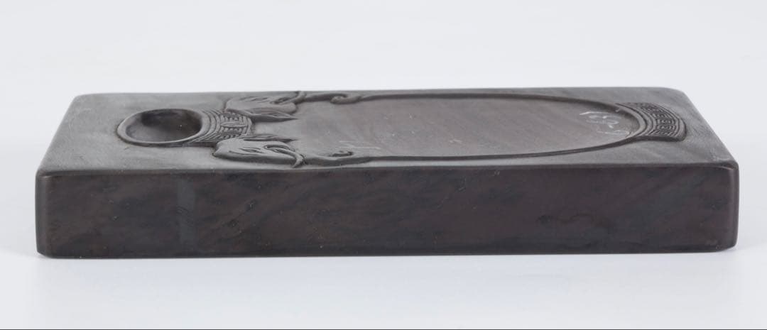 御*榮様 中国古玩 象壺陰陽図彫 長方唐硯 唐木箱付 書道具 端渓硯 文房四宝