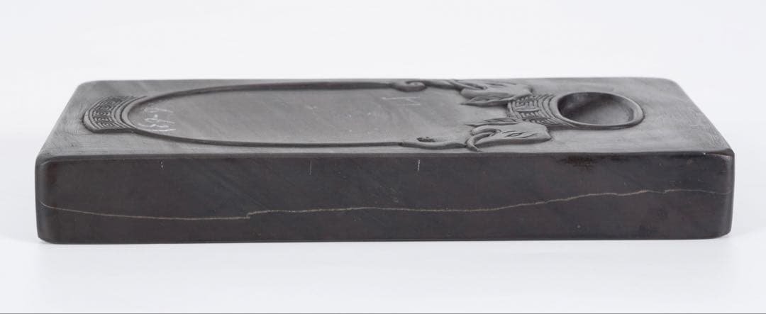 御*榮様 中国古玩 象壺陰陽図彫 長方唐硯 唐木箱付 書道具 端渓硯 文房四宝