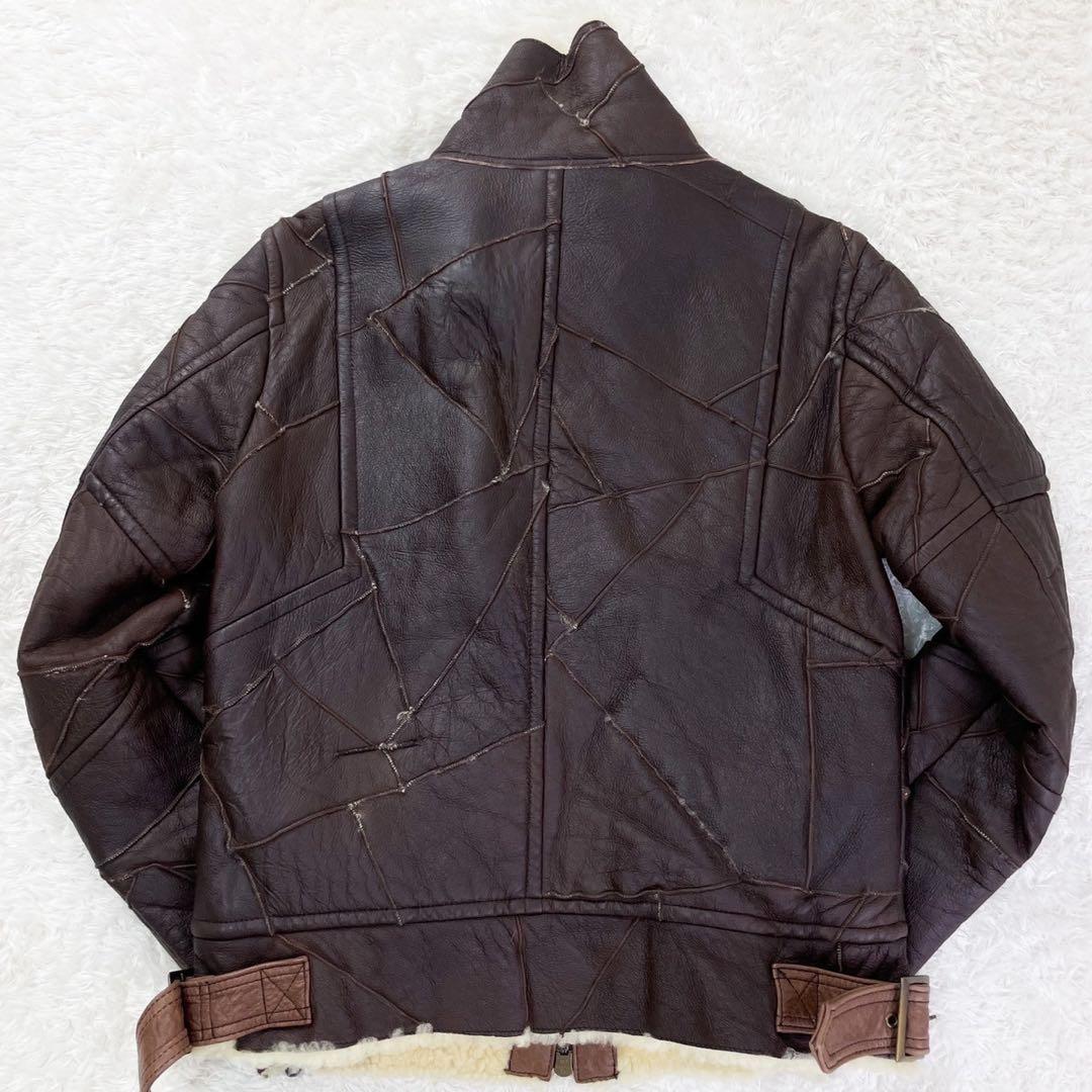トルネードマート ラムレザー パッチワーク 切替 ライダースジャケット M 茶色