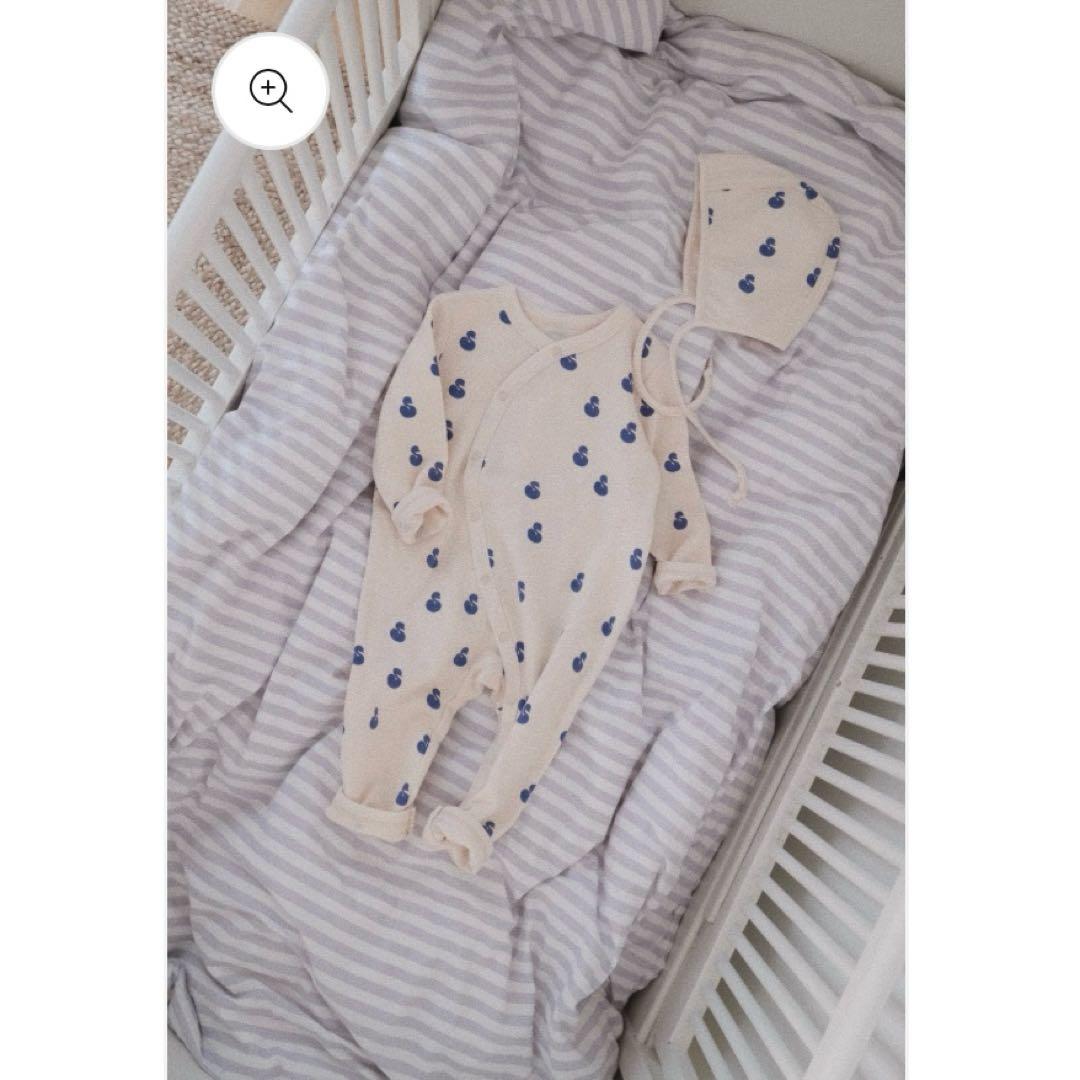 【melted butter】SWAN COVERALL&BONNET 0-3m