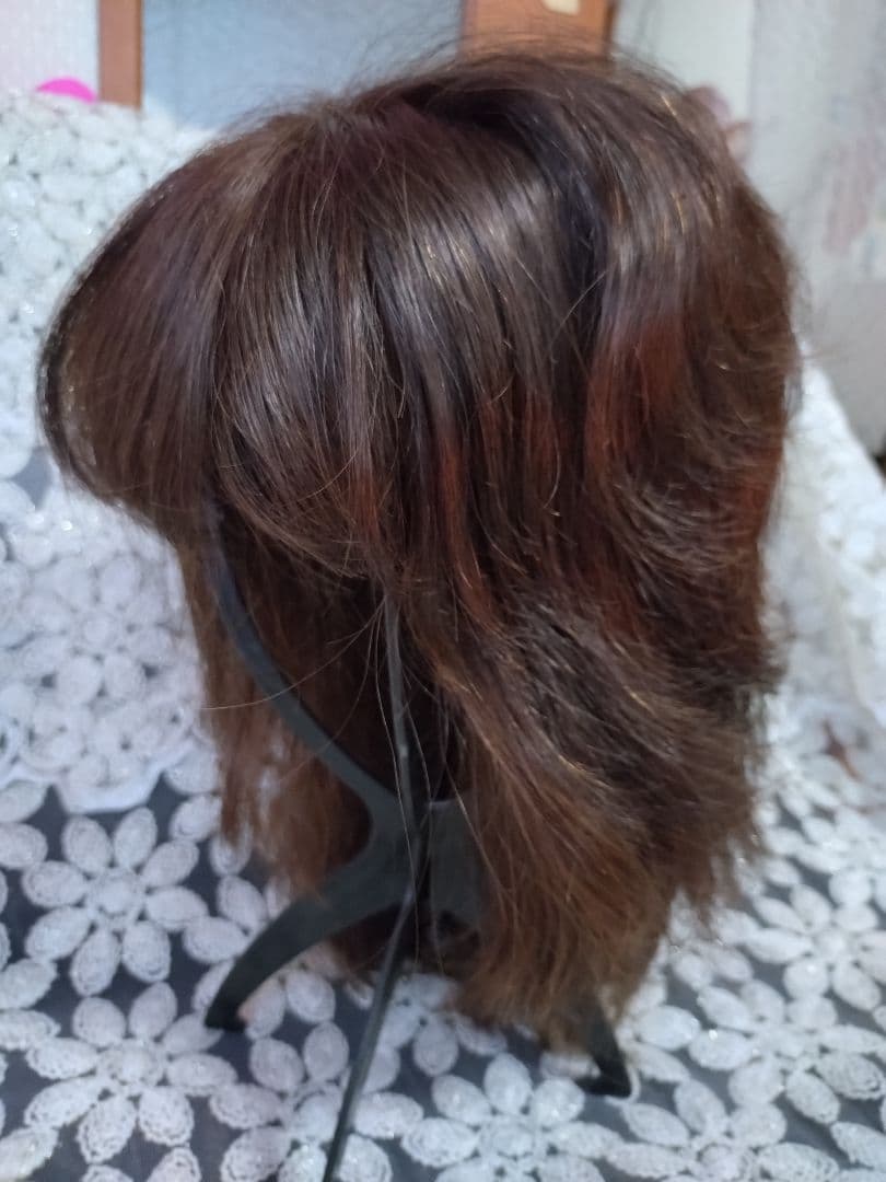 ダークブラウン、 レイヤーセミロングウィッグ