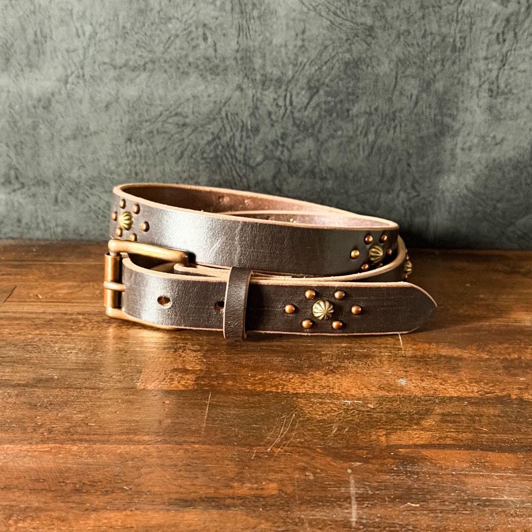 y*k様 スタッズナローベルトレリック加工UKチョコ23mm 34inch