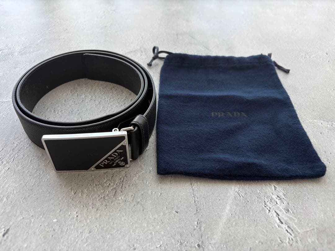 RさまPRADA プラダ サフィアーノレザーバックルベルト ブラック　34/85