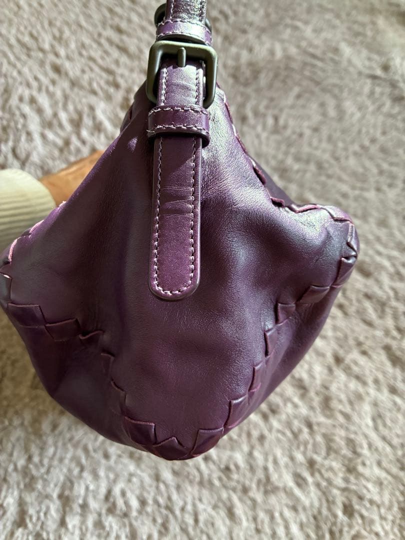 【美品】BOTTEGA VENETA 紫 編み込みハンドバッグ