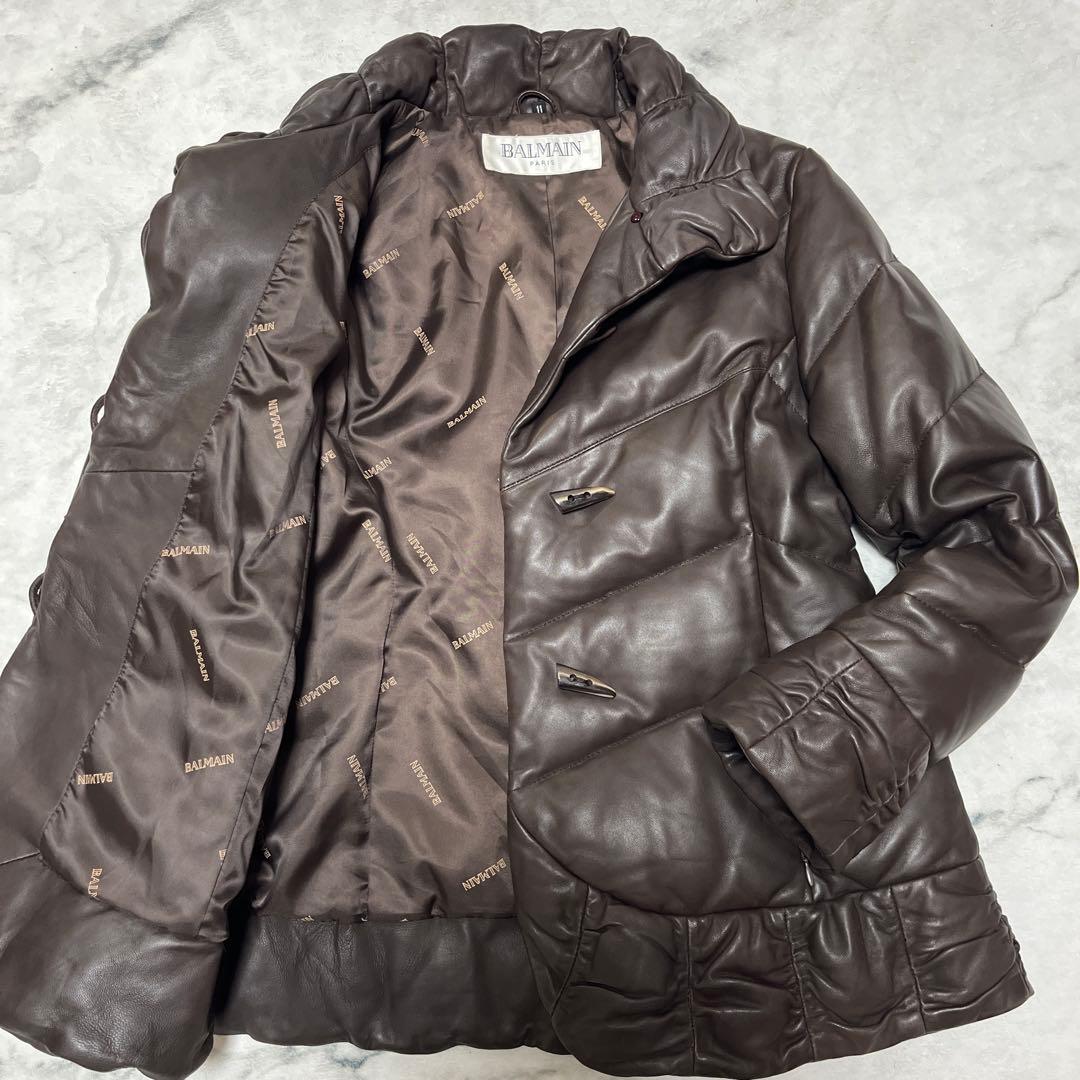 BALMAIN バルマン　ブラウン　羊革　レザー　ダウンジャケット　11号
