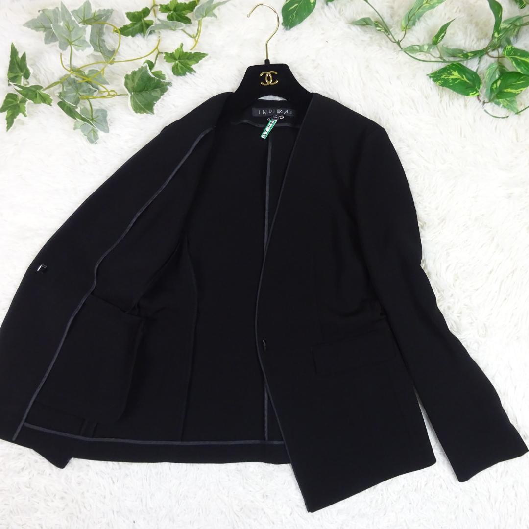 美品　インディヴィ ヴァイ　ノーカラージャケット　パンツスーツ　セットアップ　L