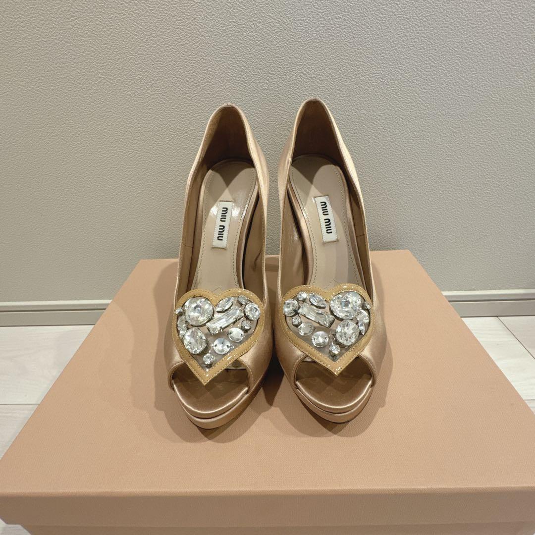 miu miu 36.5 ハートビジュー ハイヒール オープントゥ