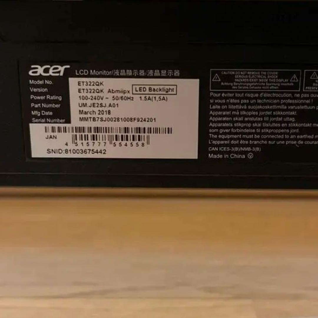 Acer 4K モニター ET322QKAbmiipx 31.5インチ