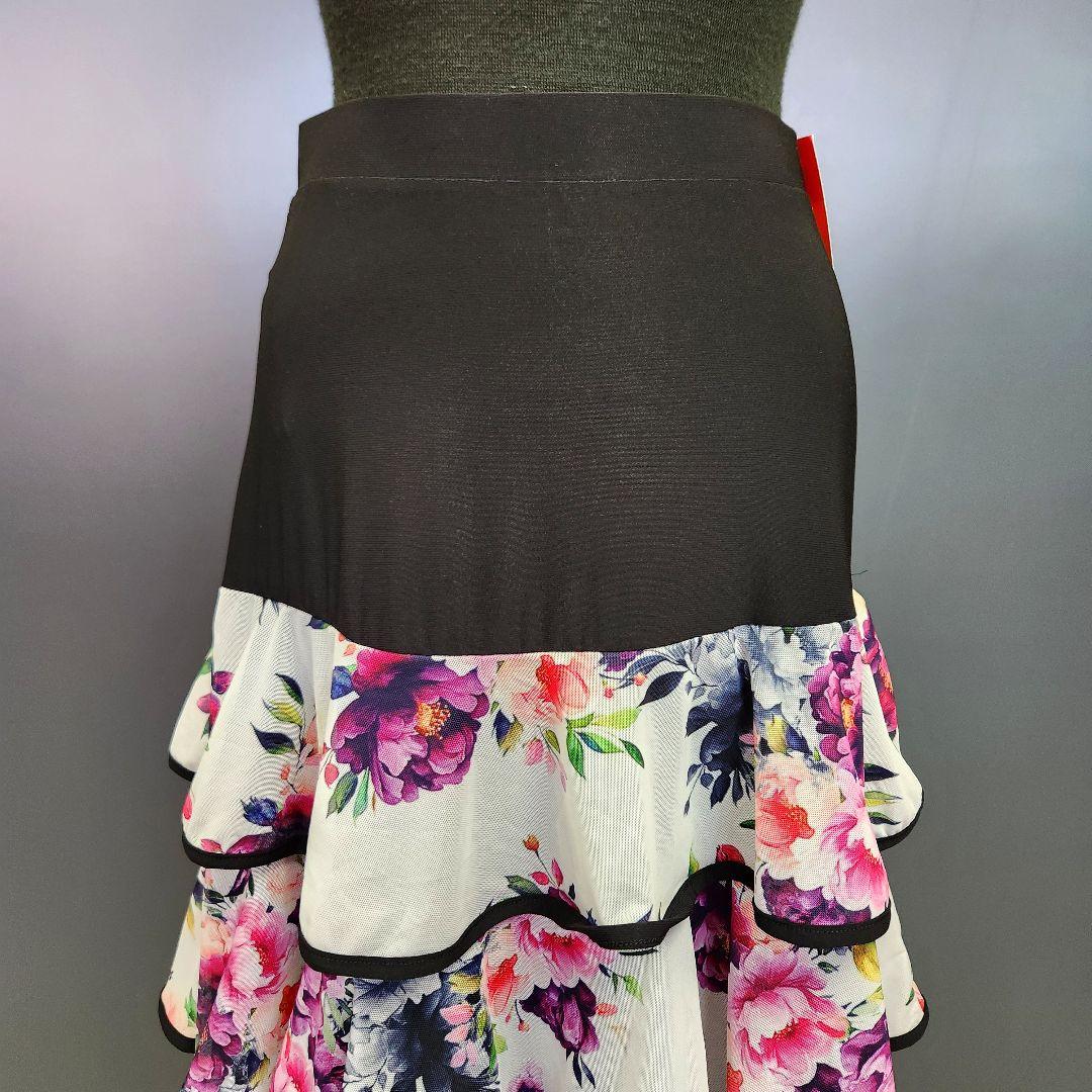 アラシ 【新品】社交ダンス用フリルスカート花柄ティアードMサイズ