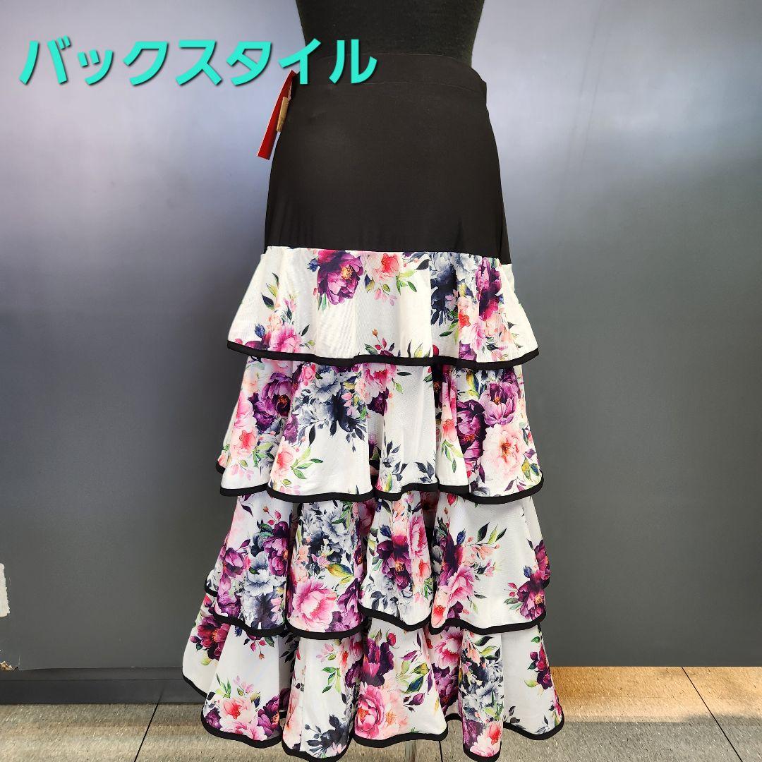 アラシ 【新品】社交ダンス用フリルスカート花柄ティアードMサイズ
