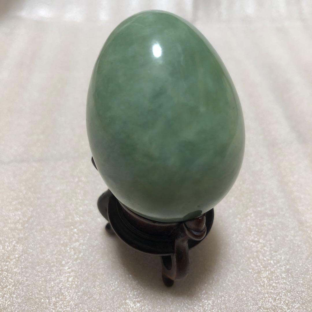 【アンティーク】卵型玉翡翠　置物　飾り台・箱付 jade antiques