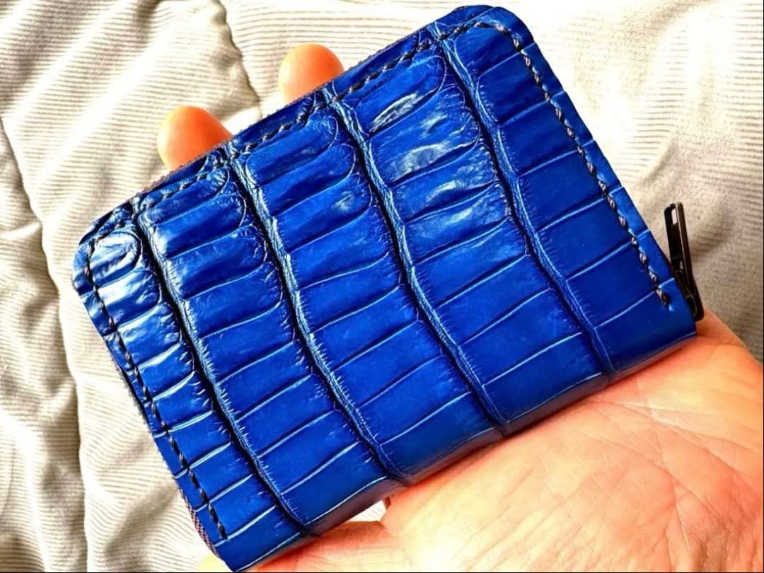 最高級！　クロコダイル　ポロサス　藍染　ケース　ミニウォレット　手縫い