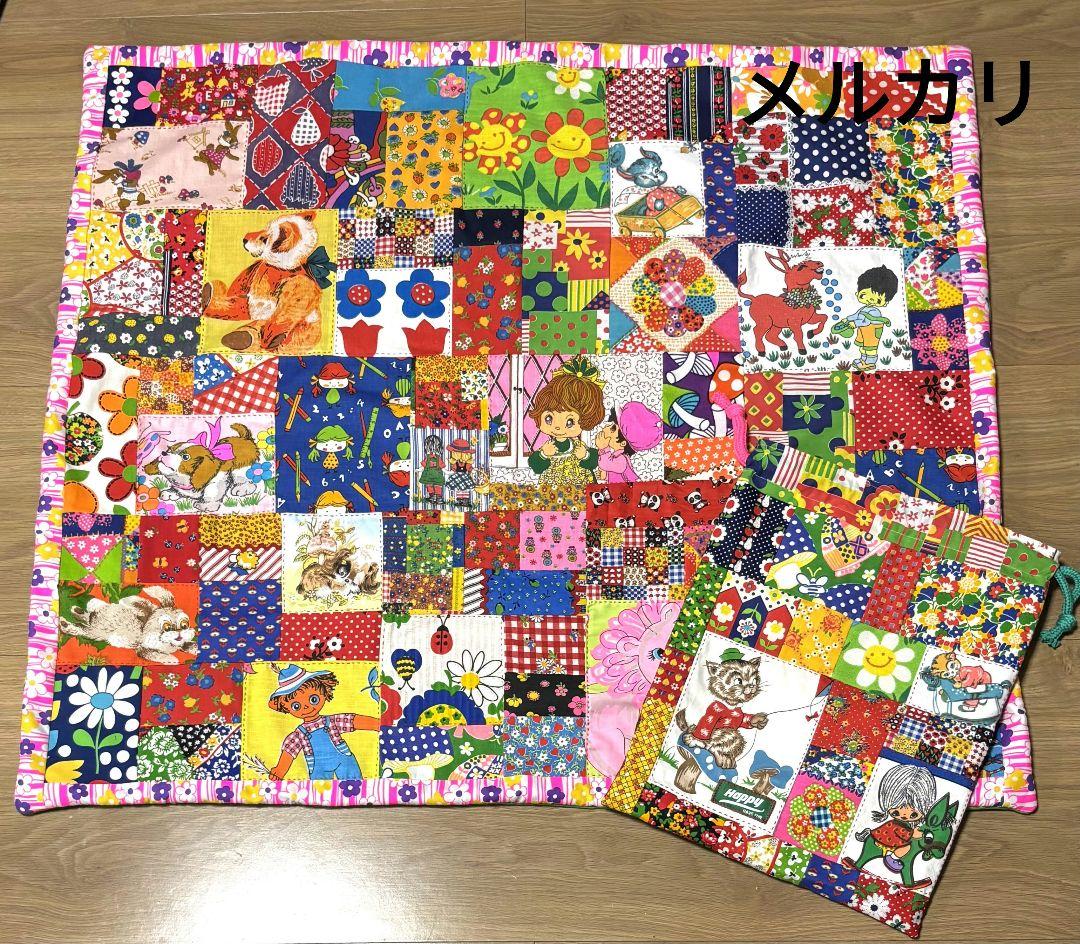 ハンドメイド❇大きめビンテージパッチワーク❇マットと巾着セット