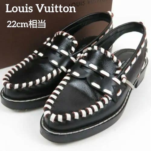 ローファー風☆ルイ・ヴィトン サンダル 靴 ステッチ 22cm相当 黒 希少