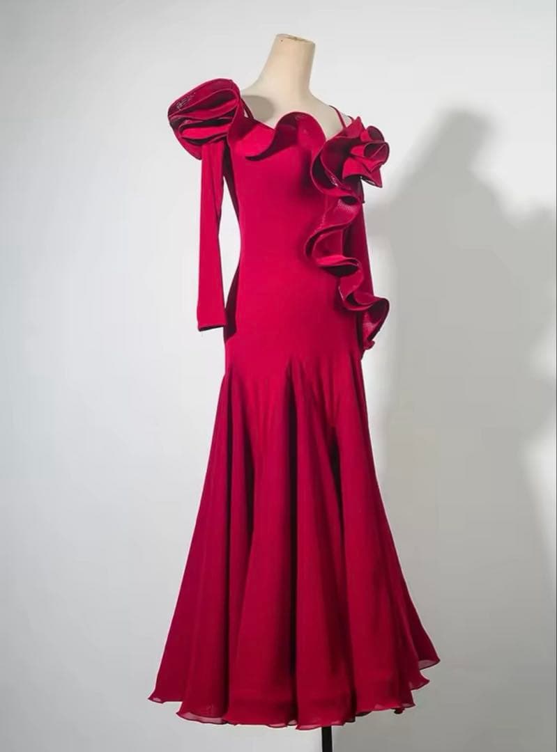 社交ダンスドレス　フリル付きワインカラードレス　美品