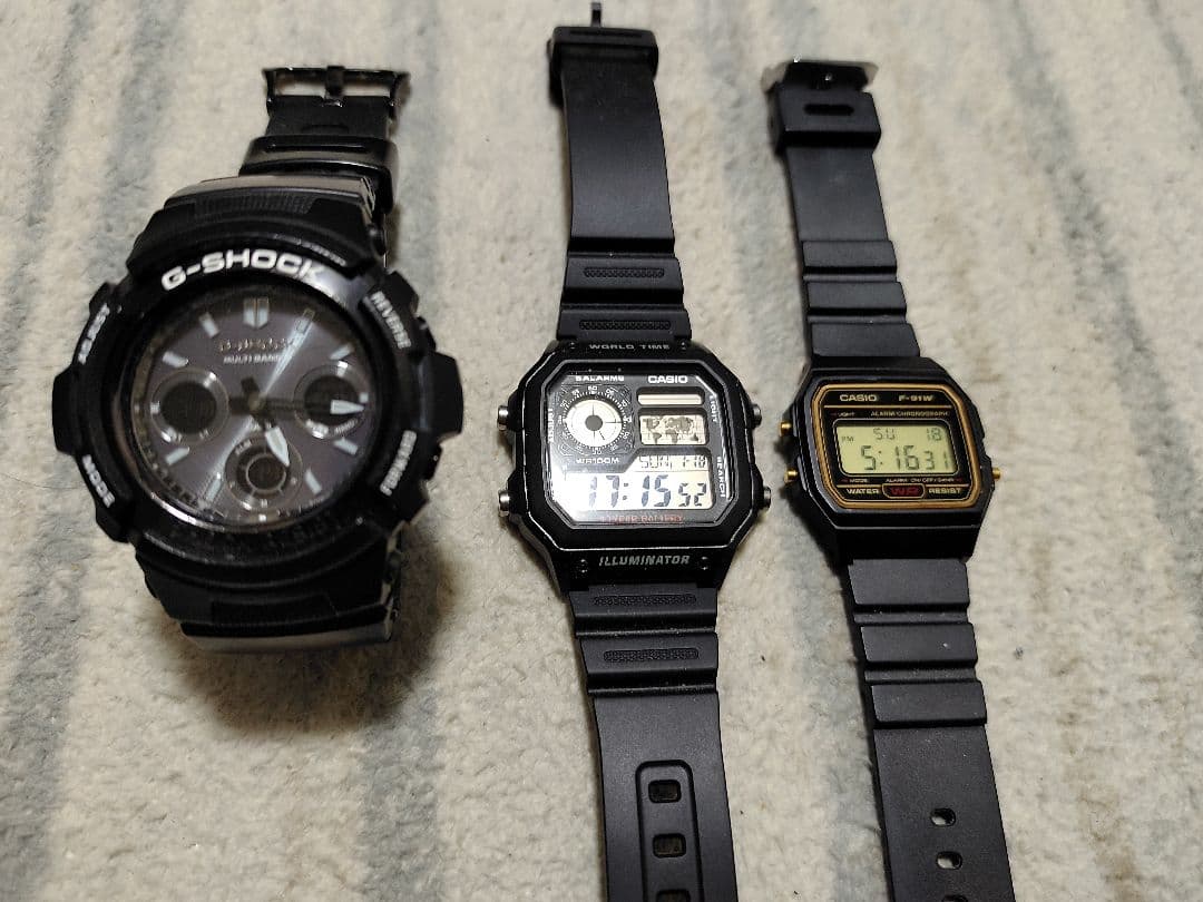 カシオGショック AWG-M100BW　他２本　AE-1200WH 　F-91