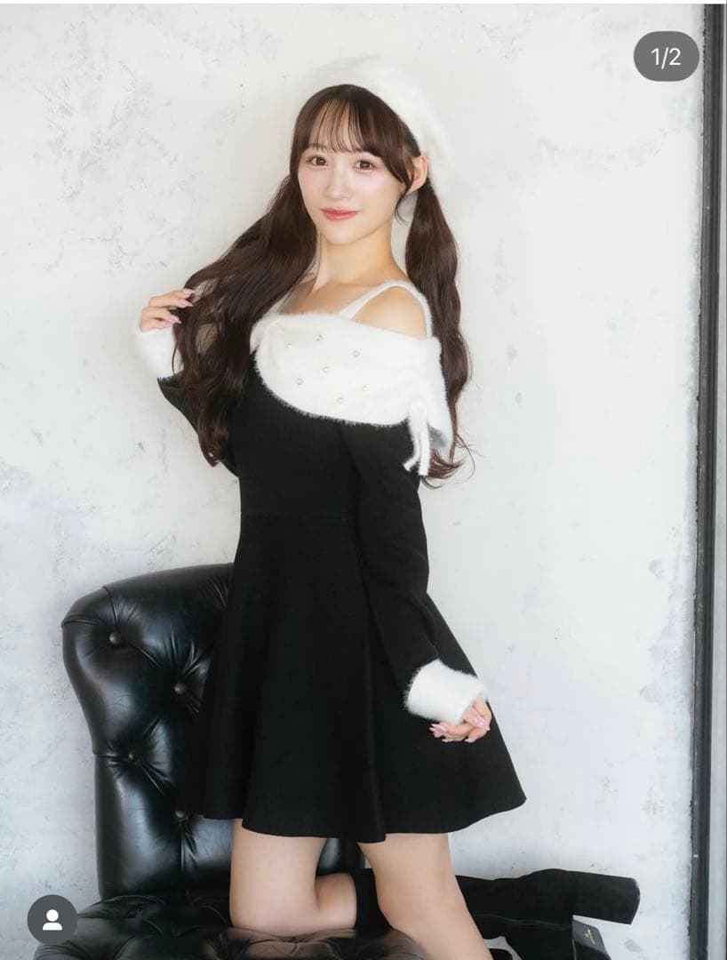 evelyn リボンオフショルミニワンピース　ブラック