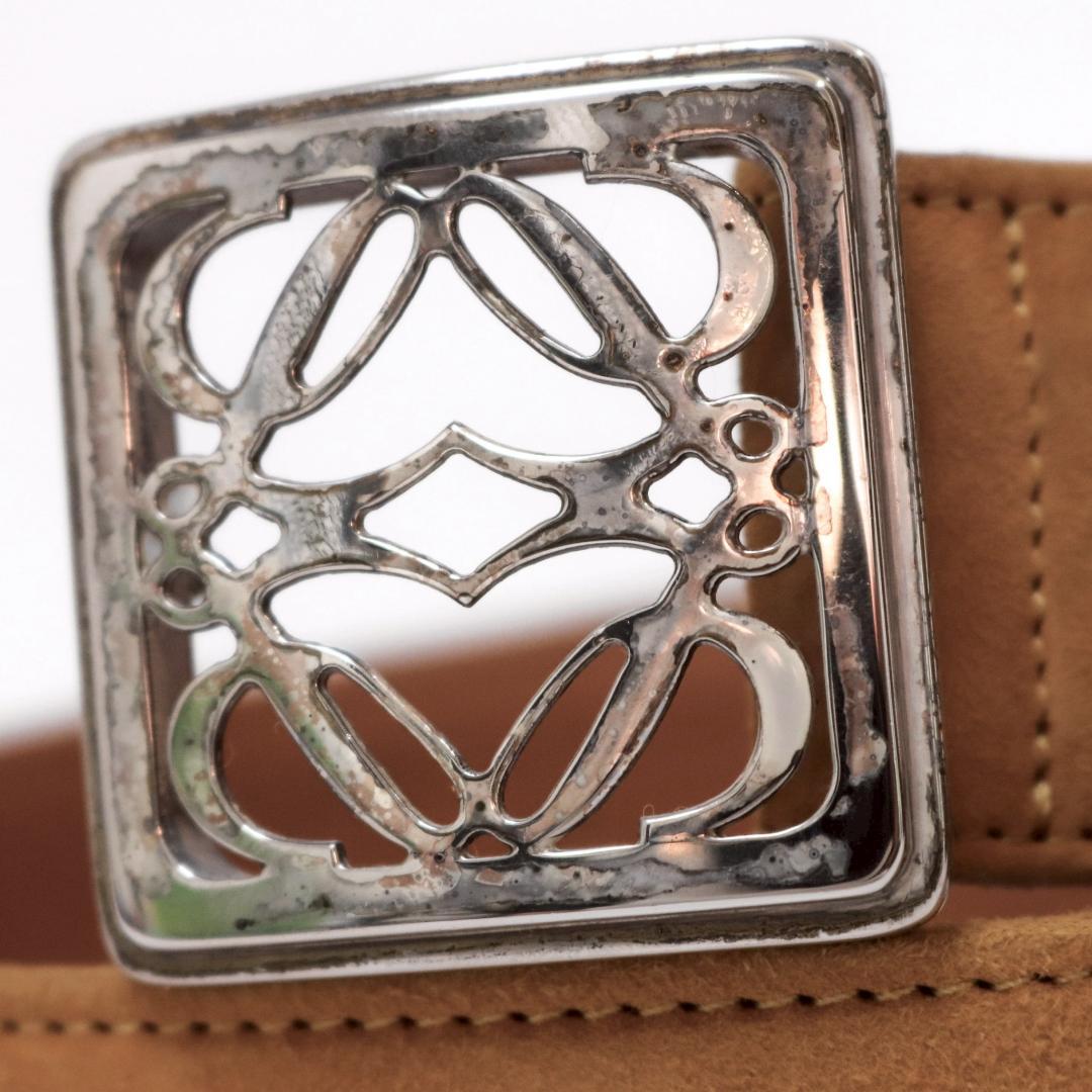 LOEWE ロエベ ベルト 65 キャメル スエード 銀バックル 1017