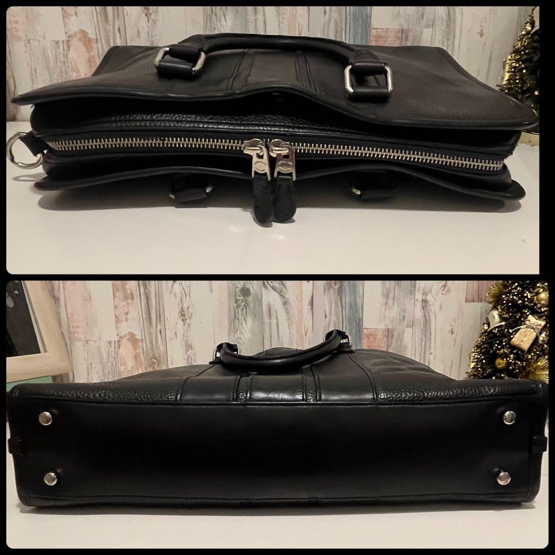 COACHコーチ ビジネスバッグ オールレザー 革 ブラック ストラップ付 黒