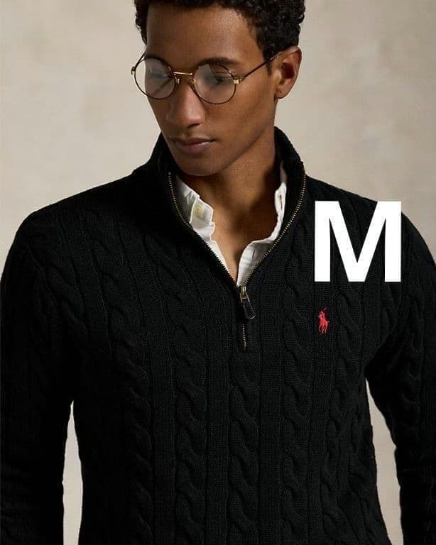 Polo Ralph Lauren ブラック ケーブルニットセーター ジップ M