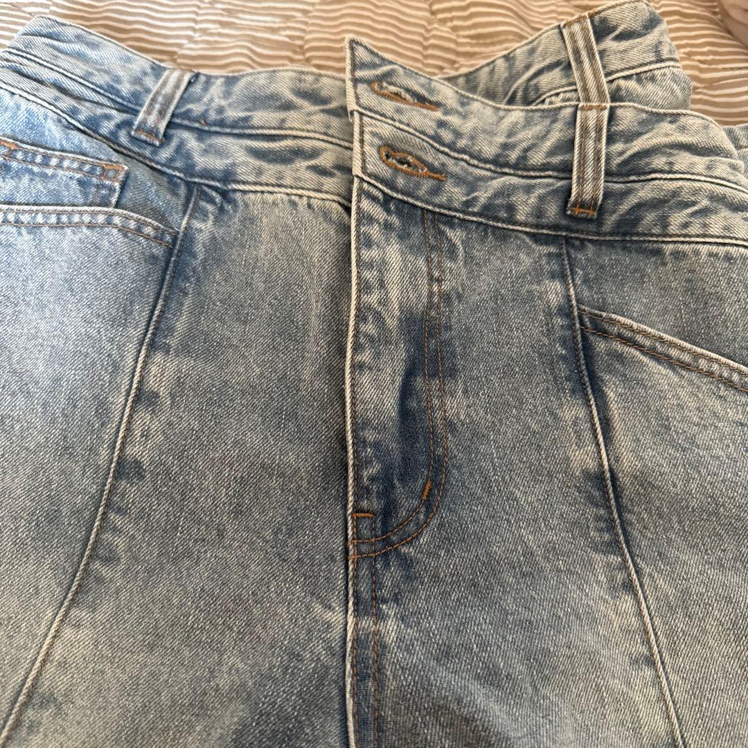 アシメダブルウエストワイドデニムパンツ