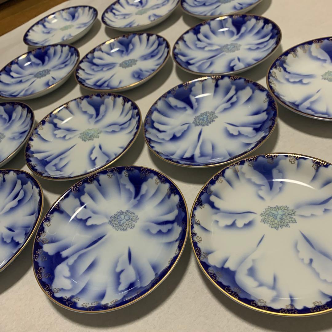 有田焼　宮内庁御用達　深川製磁　牡丹金ミル 中皿　14枚