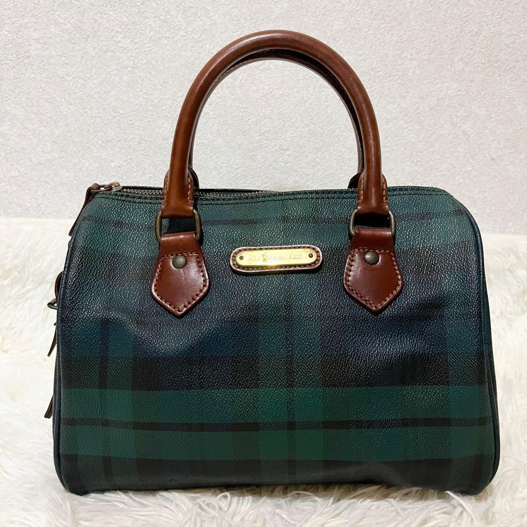 ポロ ラルフローレン　ミニ ボストンバッグ　ハンドバッグ　チェック柄　PVC