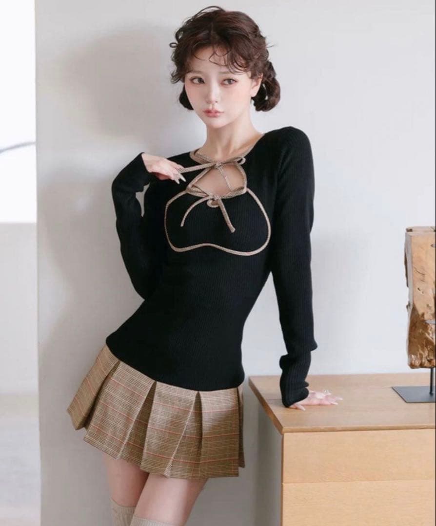 Darich ダーリッチ　ポイントチェックニットミニワンピース　フリー