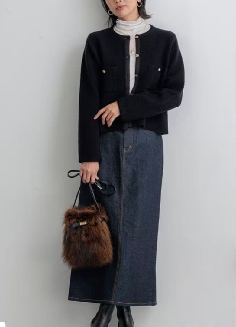 23区【洗える】ミニブークレニット カーディガン