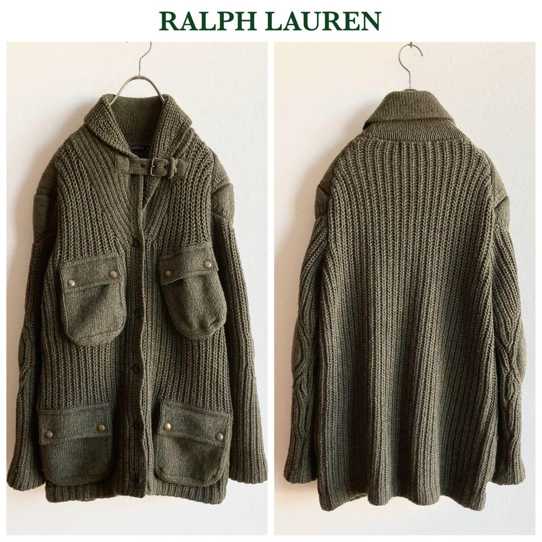 ラルフローレン ローゲージ ウール シルク ニット ジャケット XL オリーブ