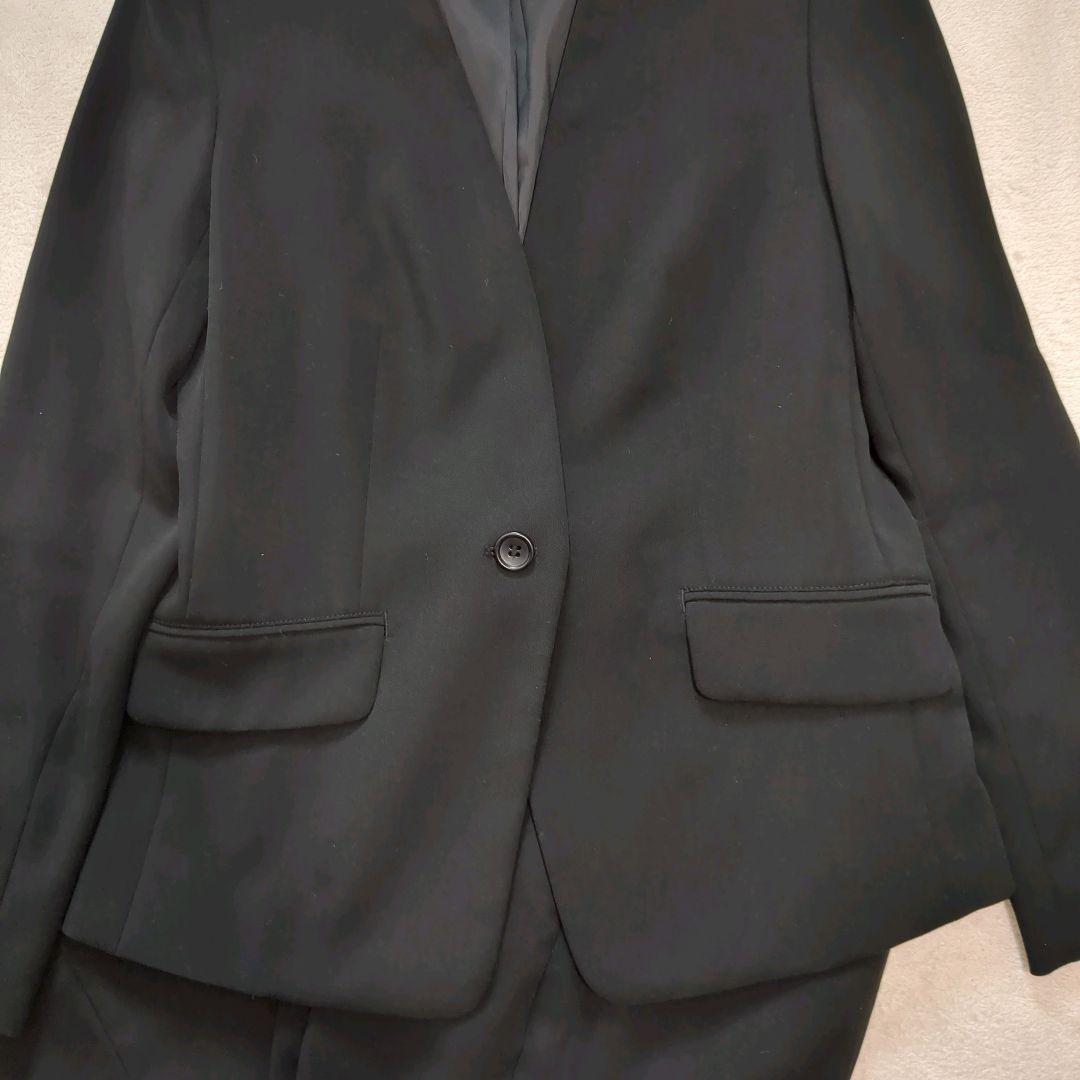 美品 プラステ パンツスーツ セットアップ ノーカラー 洗える ブラック 36
