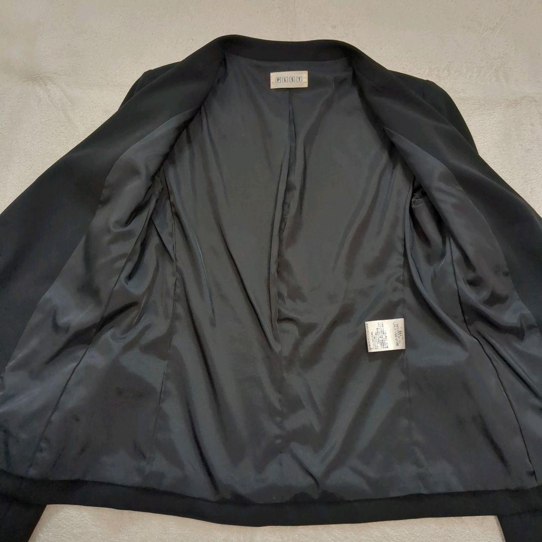 美品 プラステ パンツスーツ セットアップ ノーカラー 洗える ブラック 36