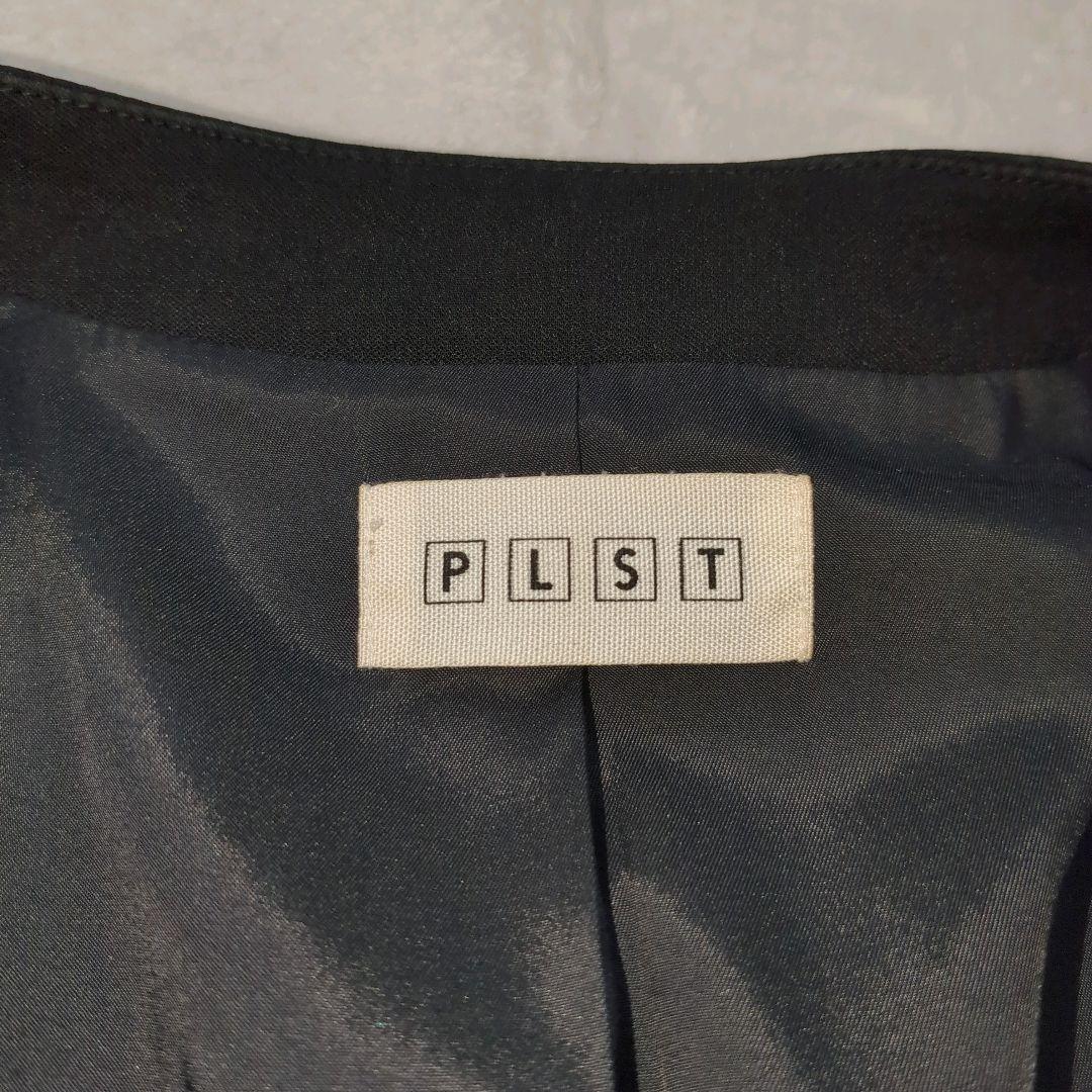 美品 プラステ パンツスーツ セットアップ ノーカラー 洗える ブラック 36