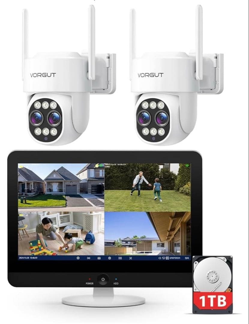 601541 VORGUT 防犯カメラ 屋外 モニター付き 2台セット